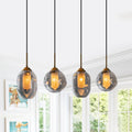 38.6 in. 4-Light Modern Black Linear Pendant Light with 2-Tier Glass Shades for Kitchen Island