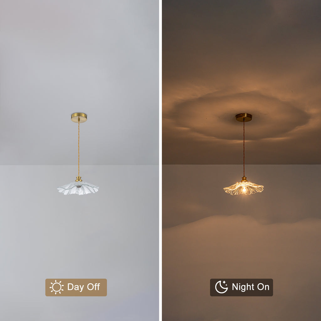 11.02 in. 1-Light Modern Pink Hanging Pendant Light with Flower Shaped Glass Shade for Bedroom, Kitchen Island