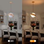 10.63 in. 1-Light Wooden Globe Hanging Pendant Light with White Glass Shade for Kitchen Island, Bedroom