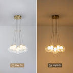 7-Light Modern Gold Sputnik Cluster LED Chandelier with Clear Globe Shades for Living Room