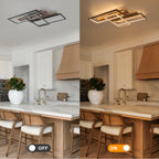 3-Light 26.77 in. Modern Black and Wood Dimmable Integrated LED Flush Mount Ceiling Light
