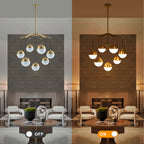 27.4 in. 7-Light Modern Brass Metal Globe Chandelier Hanging Light with White Glass Shades for Living Room