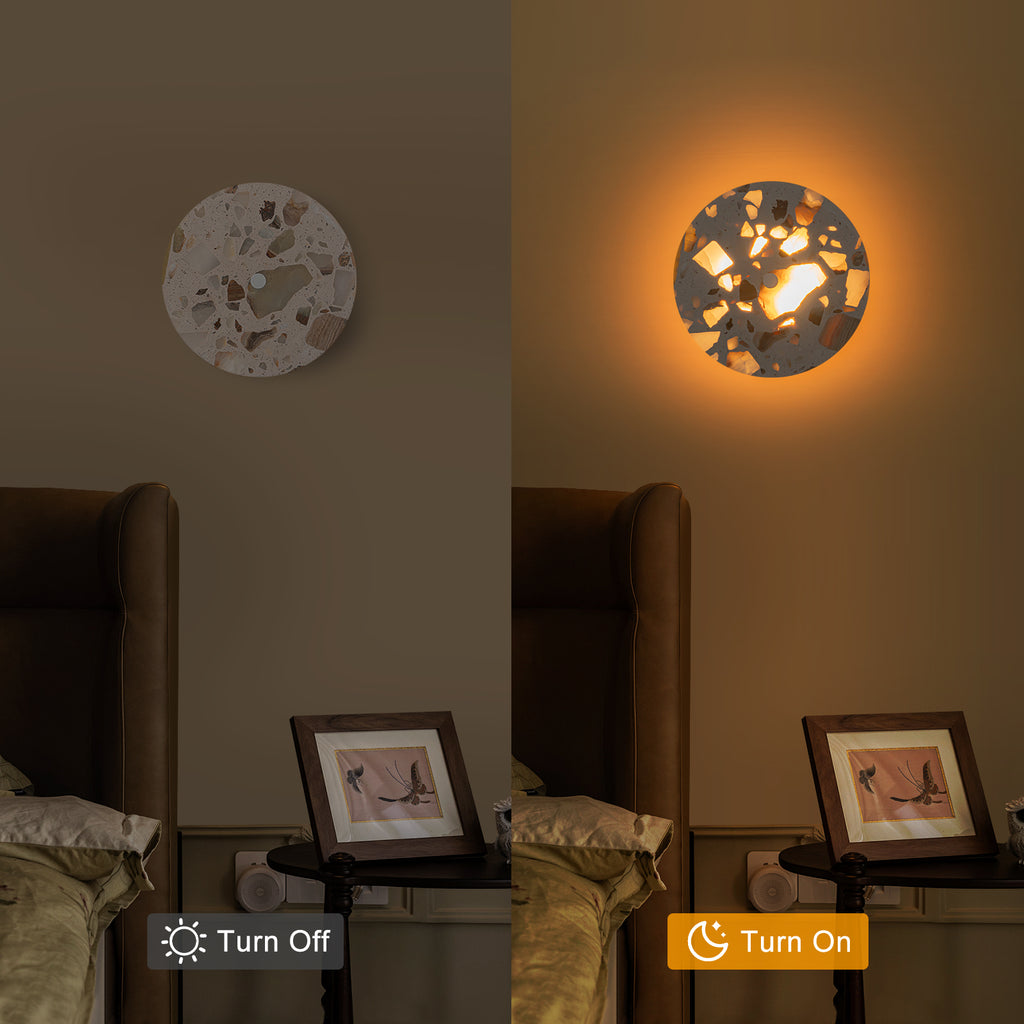 8.07 in. 1-Light Modern Round Dimmable LED Wall Sconce Light with Mable Terrazzo Shade for Bedroom Foyer Hallway