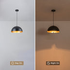 14.96 in. 1-Light Industrial Metal Black/White Dome Pendant Light with Iron Shade for Dining Rooms, Kitchens