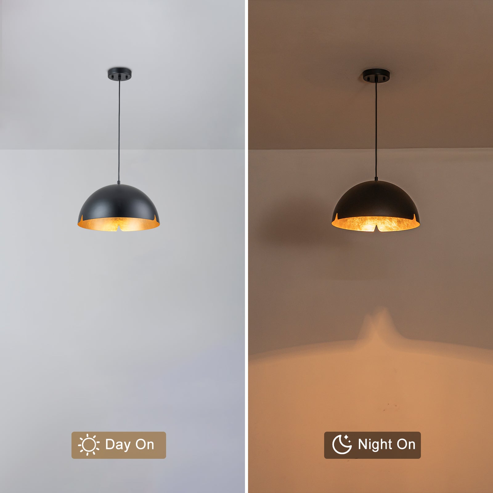 14.96 in. 1-Light Industrial Metal Black/White Dome Pendant Light with Iron Shade for Dining Rooms, Kitchens