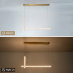 2-Light Modern Luxury Gold Ring & Bar Dimmable Integrated LED Chandelier Pendant Light with Crystal for Dining Room