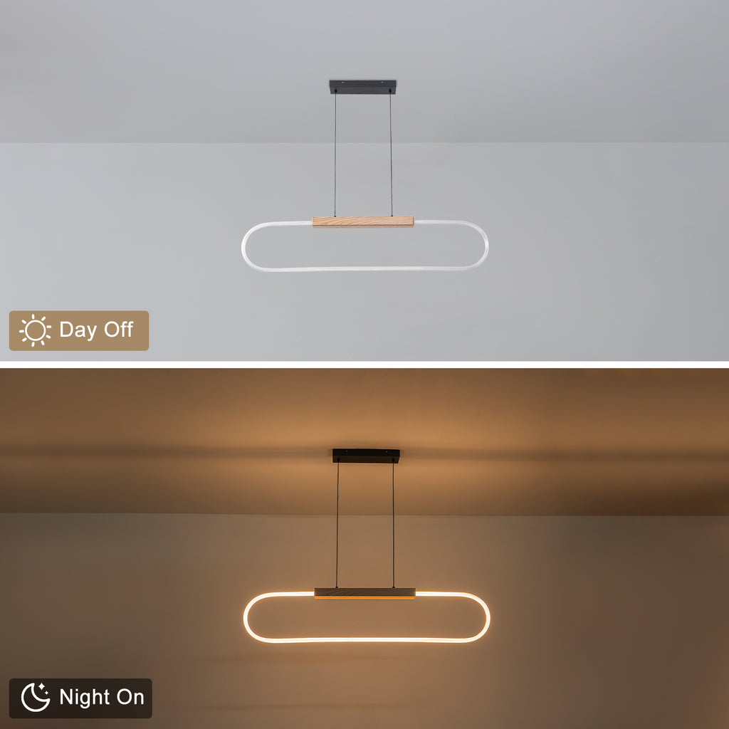 47.24 in. 1-Light Modern Black Linear Integrated LED Pendant Light Fixture with Wood Accent for Kitchen Island