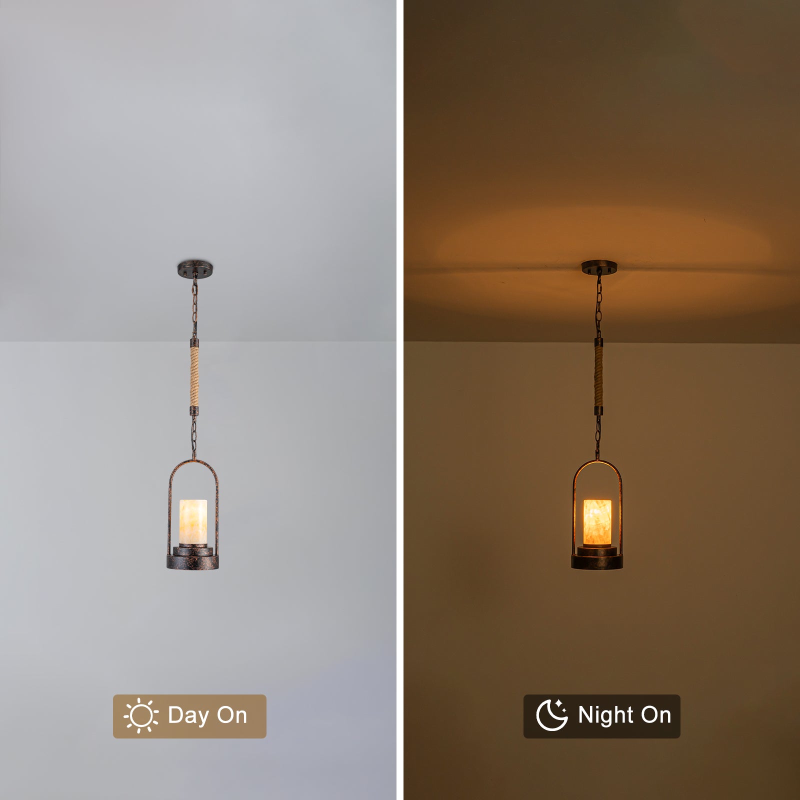 6.69 in. 1-Light Vintage Industrial U-Shaped Iron Pendant Light with Natural Onyx Shade