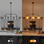 39 in. 3-Light Modern Matte Black Linear Chandelier with Textured Glass Shades for Kitchen Island
