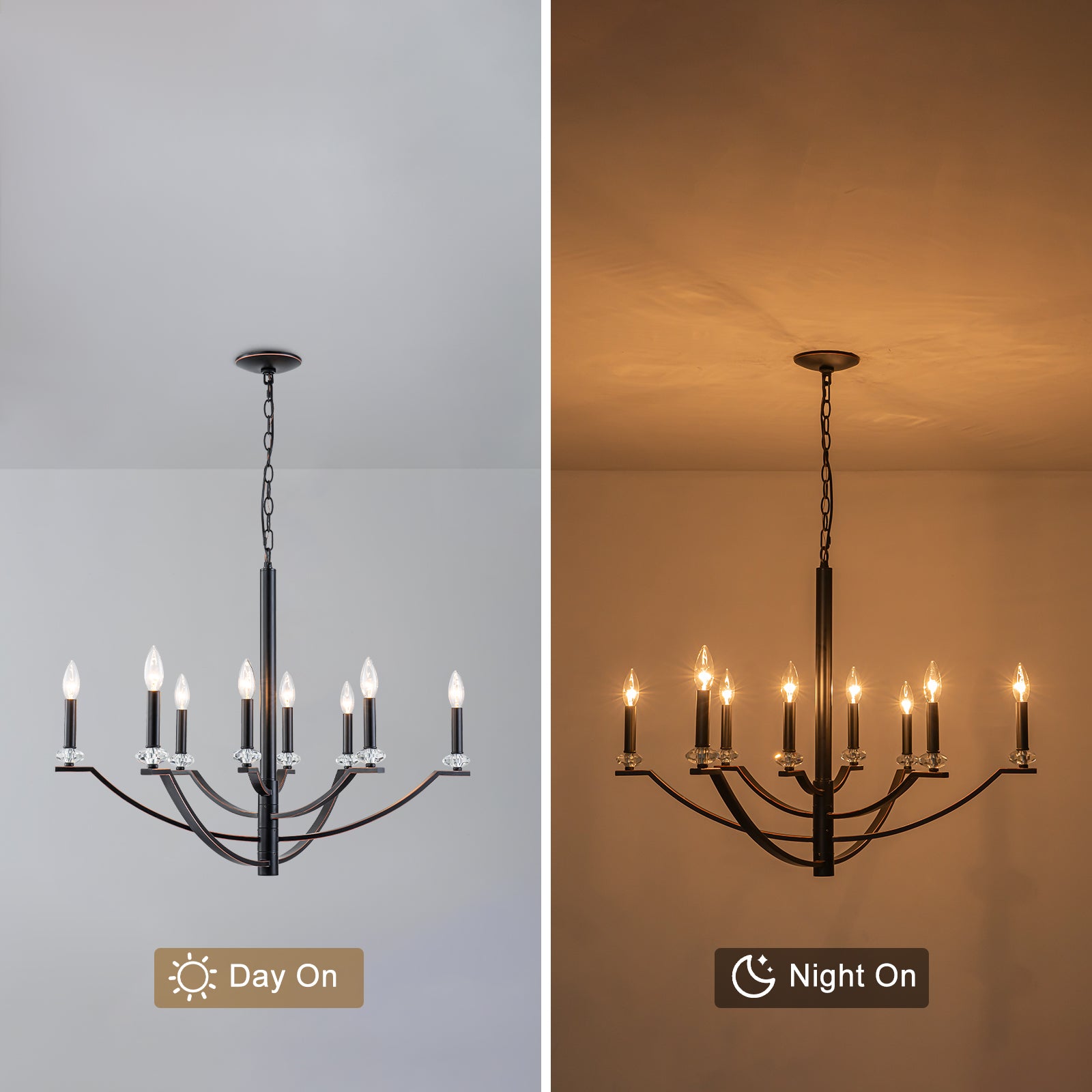 41 in. 8-Light Matte Black Traditional Candlestick Chandelier Modern Linear Candle Pendant Light