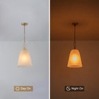 1-Light Modern Gold Bell Shaped Chandelier Hanging Light with Champagne-Colored Glass Shade for Dining Room