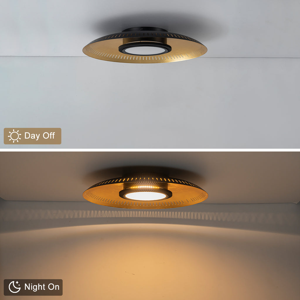22.8 in. 1-Light Modern Industrial Black Dimmable LED Flush Mount Ceiling Light with Metal Dome Shade
