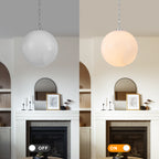 Chrome Modern Globe Hanging Pendant Light with White Bubble Glass Shade for Kitchen Island, Dining