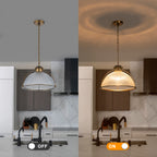 1-Light Industrial Brass Metal Dome Pendant Light with Clear Glass Shade for Kitchen Island, Dining Room