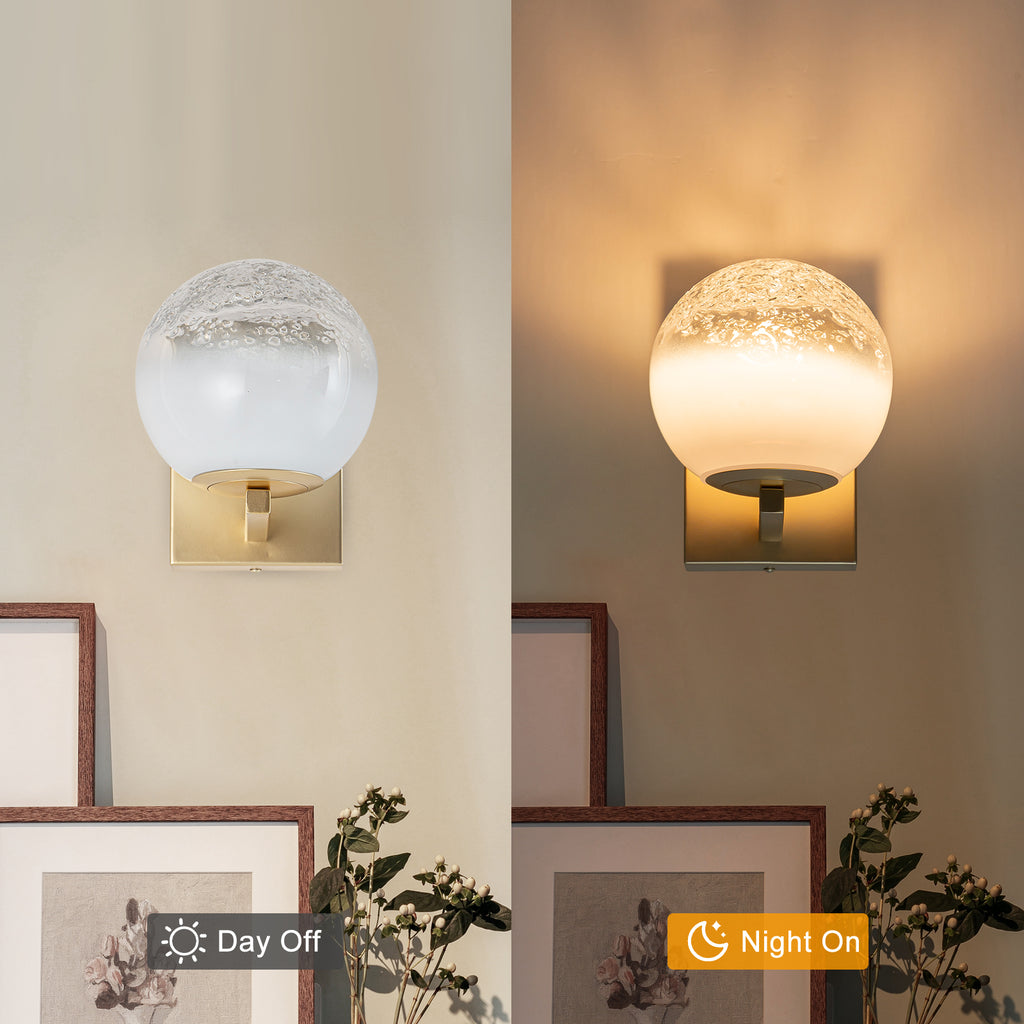 5.9 in. 1-Light Modern Gold Globe Integrated LED Wall Sconce Light with White Glass Shade for Bathroom Hallway