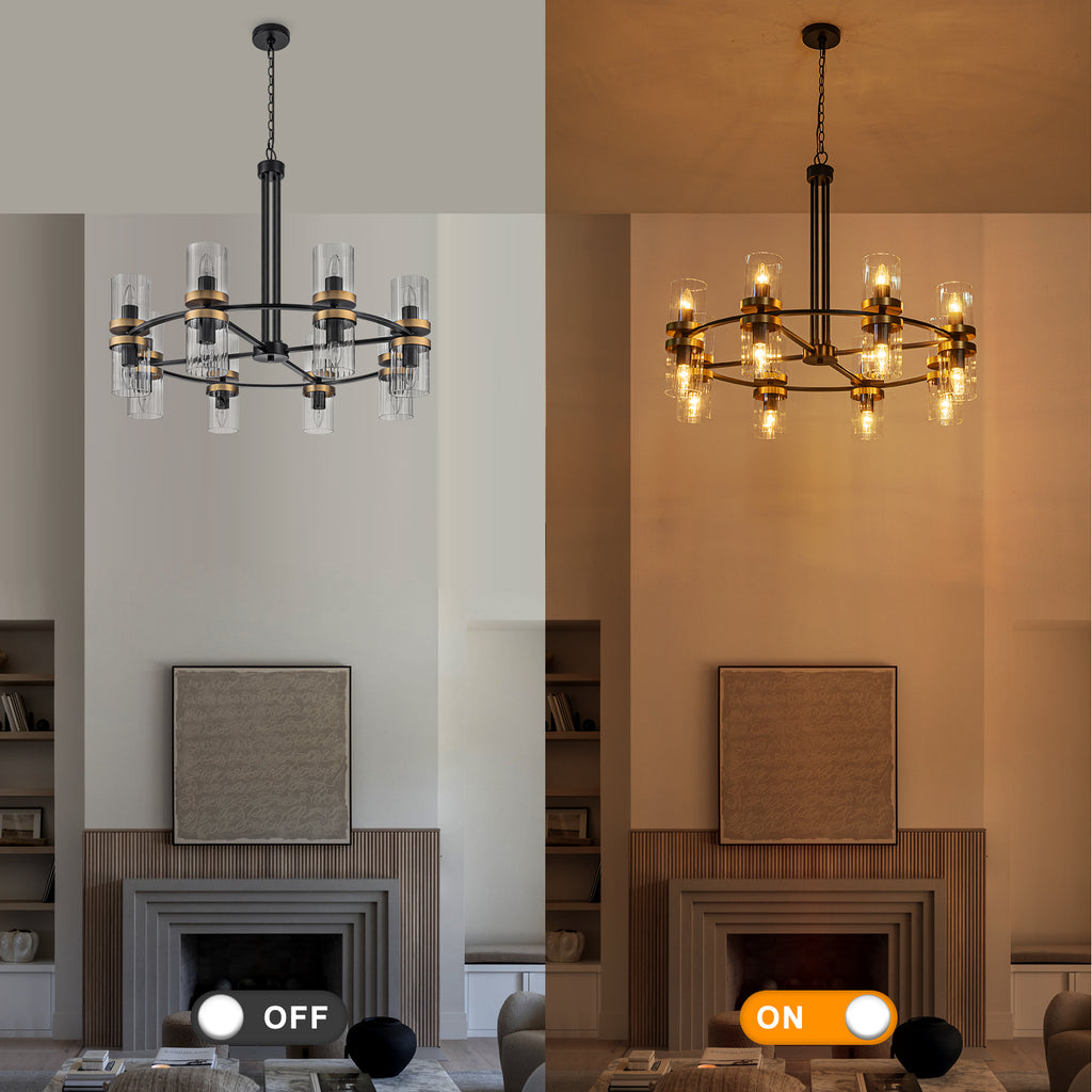 35.24 in. 16-Light Modern Luxury Black Gold Iron Chandelier Pendant Lighting with Glass Shades for Living Room, Dining