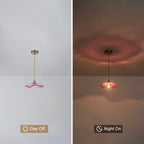 11.02 in. 1-Light Modern Pink Hanging Pendant Light with Flower Shaped Glass Shade for Bedroom, Kitchen Island