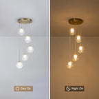 5-Light Modern Gold Metal LED Chandelier Pendant Light with Clear Globe Shades for Entryway, Living Room