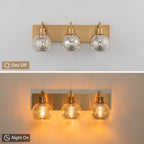 20.47 in. 3-Light Modern Gold Metal Linear Bathroom Vanity Light with Globe Mercury Glass Shades