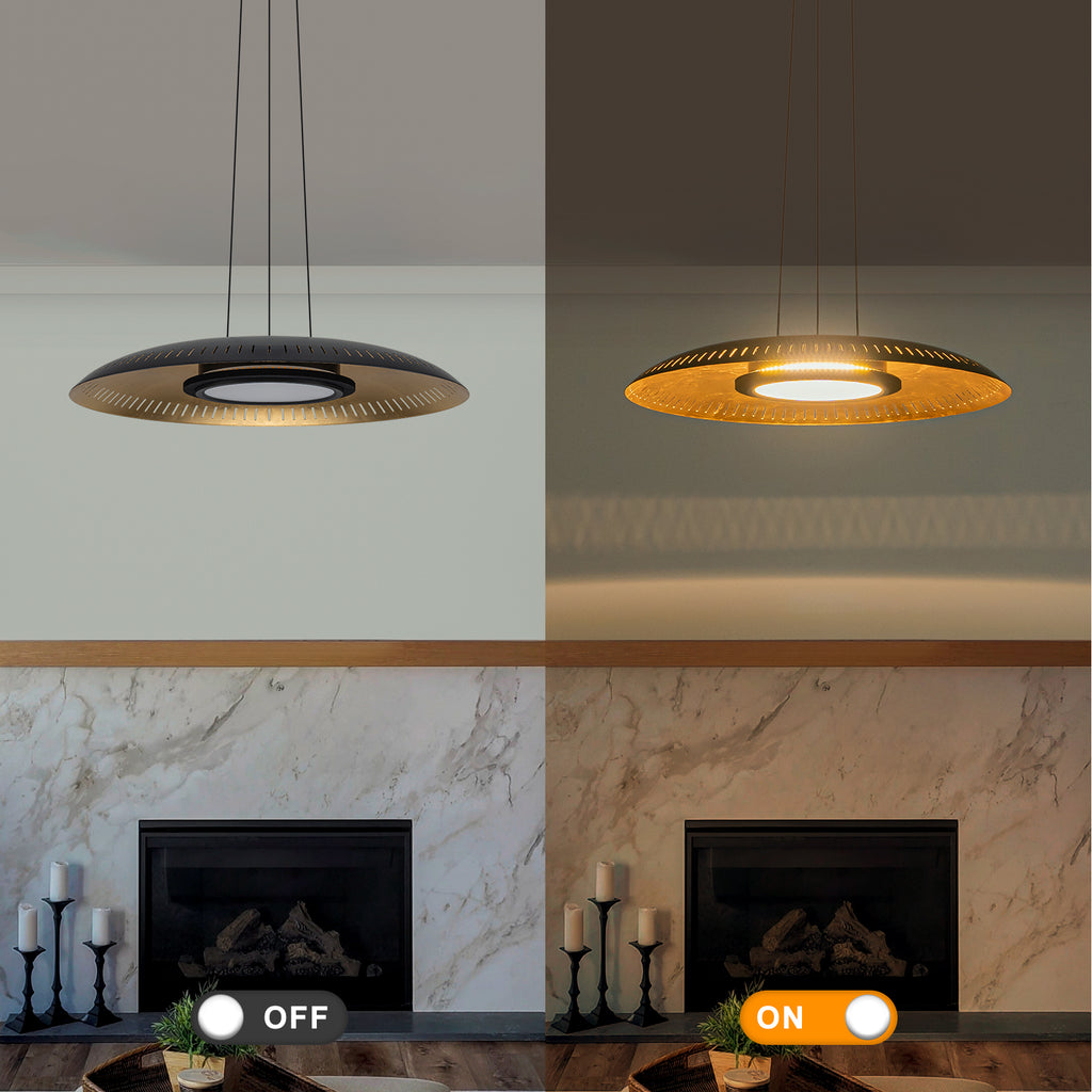 24-Watt 1 Light Modern Black Dome Dimmable LED Pendant Light Chandelier with Metal Shade for Dining Room, Kitchen Island