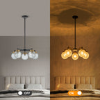 22.44 in. 5-Light Modern Black Branch Chandelier with Clear Cracked Glass Shades for Kitchen Island, Living Room