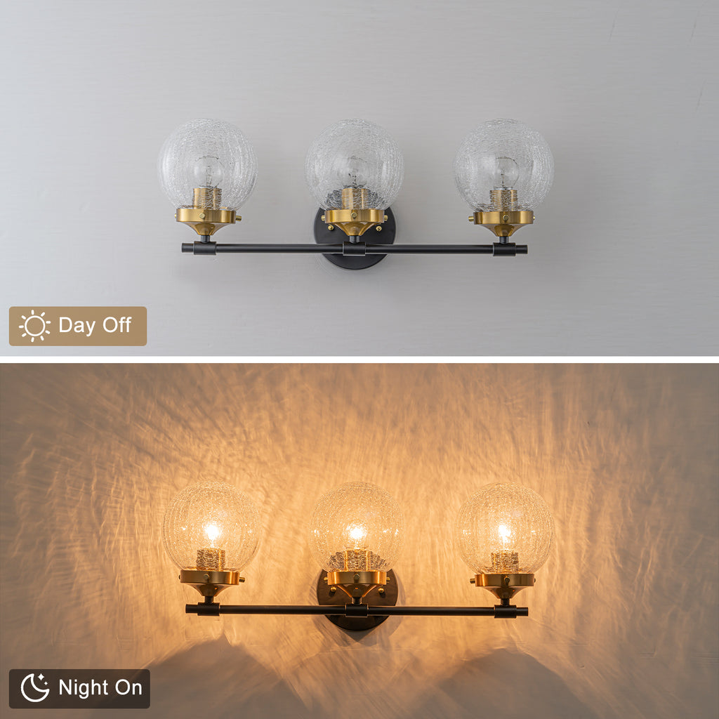 21.73 in. 3-Light Matte Black and Gold Metal Vanity Light with Clear Glass Shades for Bathroom