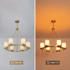 26 in. 6-Light Modern Brass Metal Chandelier with Cylinder Glass Shades for Kitchen Island, Dining Room
