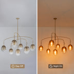 5/7-Light 2/3-Tier Antique Gold Metal Chandelier Pendant with Oval Glass Shades for Living Room, Kitchen Island