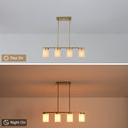 28.94 in. 4-Light Modern Copper Metal Linear Chandelier Island Pendant Light with Cylinder Glass Shades for Dining Room