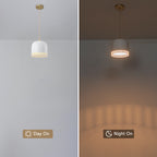 1-Light Gold Iron Semi-Domed Shape Pendant Light with Matte White Metal Shade Hollow Out Design for Living Room