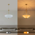 19.69 in. 4-Light Modern Farmhouse Gold Metal Bowl Island Pendant Light with White Glass Shade for Kitchen
