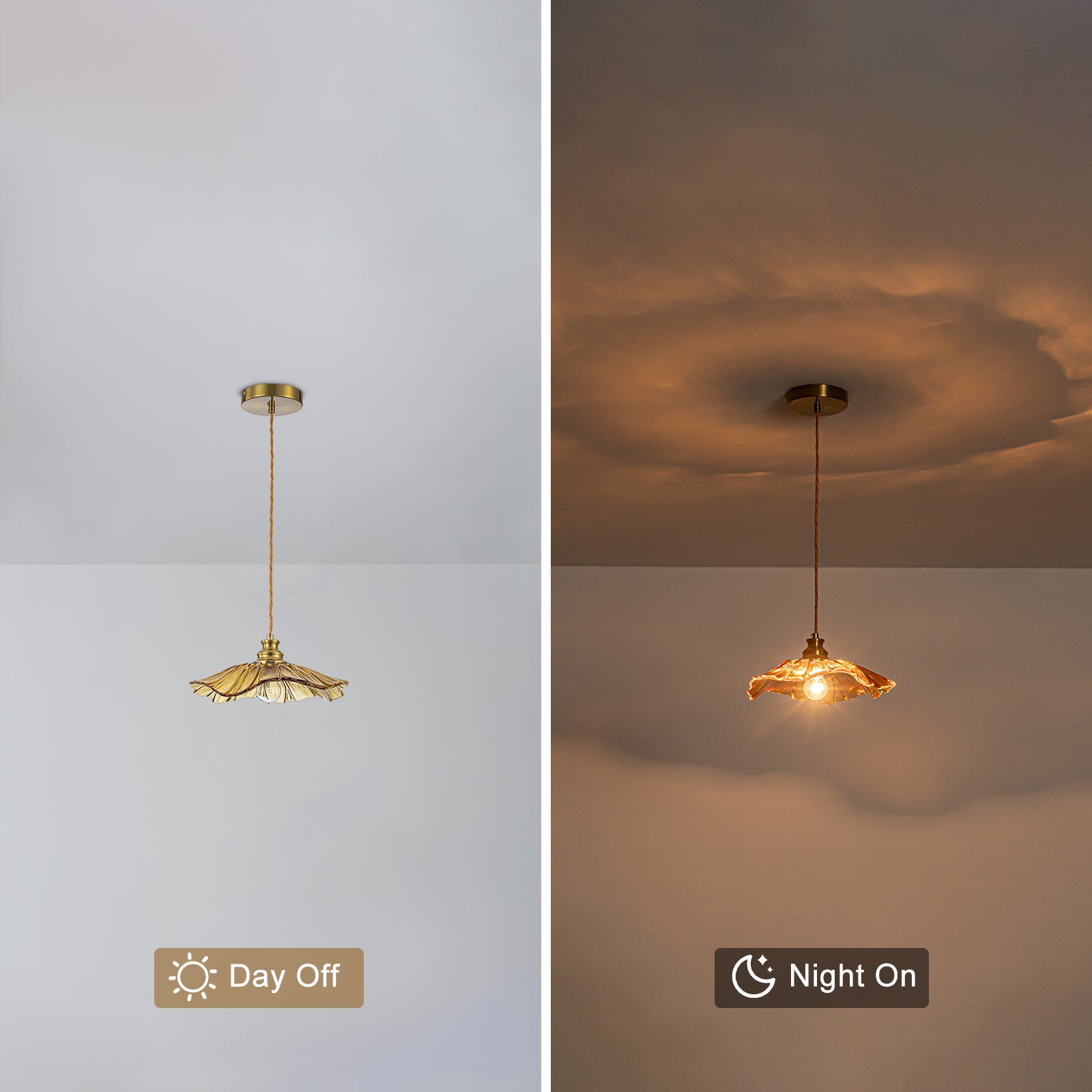 11.02 in. 1-Light Modern Pink Hanging Pendant Light with Flower Shaped Glass Shade for Bedroom, Kitchen Island