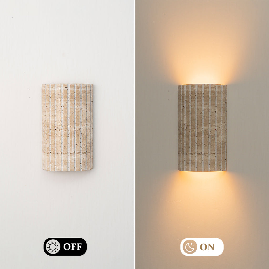 5.11 in. 1-Light Modern Semi-Cylinder Dimmable Travertine Integrated LED Wall Sconce Light for Bedroom Stair