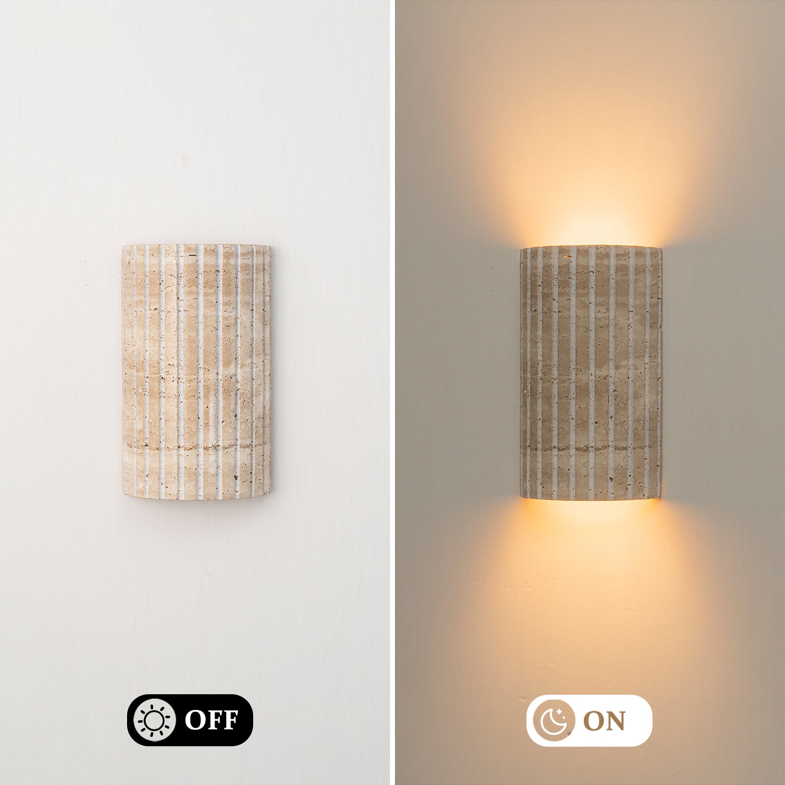 5.11 in. 1-Light Modern Semi-Cylinder Dimmable Travertine Integrated LED Wall Sconce Light for Bedroom Stair