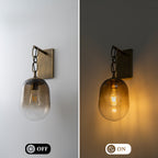 7.09 in. 1-Light Antique Metal Wall Sconce with Oval Gradient Color Glass Shade for Bedroom, Bathroom, Hallway