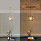 11.5 in. 1-Light Modern Copper Metal Pendant Light with Clear Crackle Globe Glass Shade for Kitchen Island, Dining Room