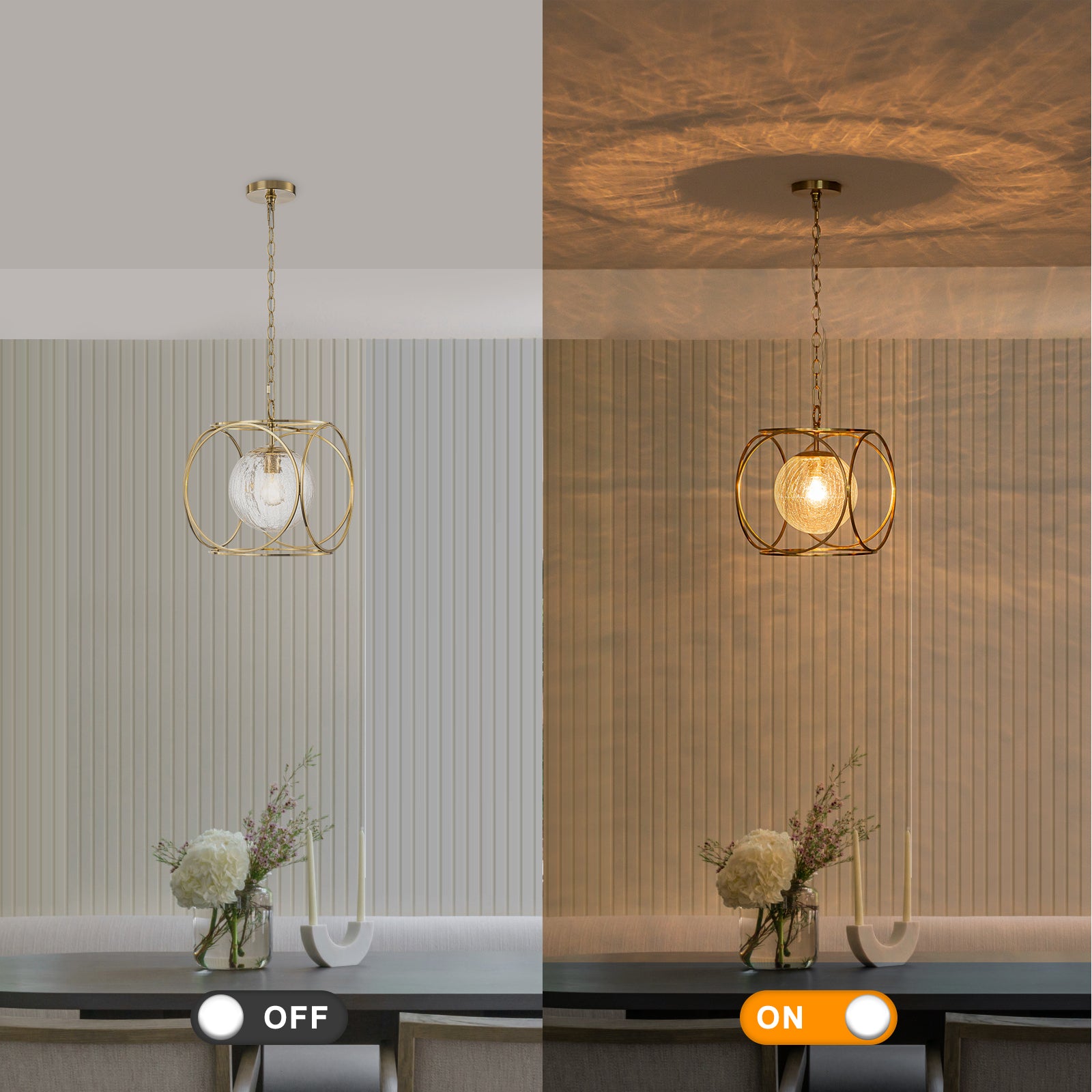 11.5 in. 1-Light Modern Copper Metal Pendant Light with Clear Crackle Globe Glass Shade for Kitchen Island, Dining Room