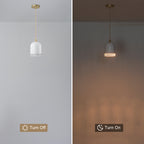 1-Light Gold Iron Semi-Domed Shape Pendant Light with Matte White Metal Shade Hollow Out Design for Living Room