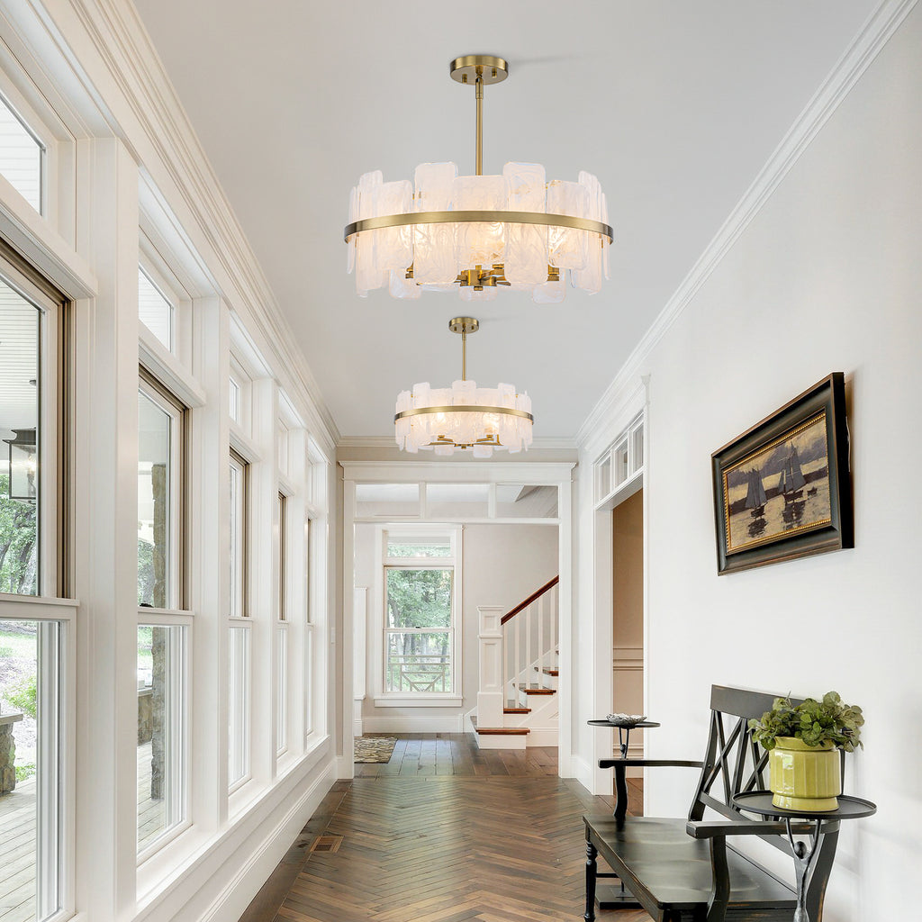 20.47 in. 5-Lights Modern Brass Metal Round Chandelier with Cloud Texture Glass for Dining Room