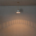 1-Light Gold Iron Semi-Domed Shape Pendant Light with Matte White Metal Shade Hollow Out Design for Living Room