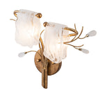 16.14 in. 2-Light Antique Gold Wall Sconce with Clouded Glass Shade, Bedroom Living Room Wall Light