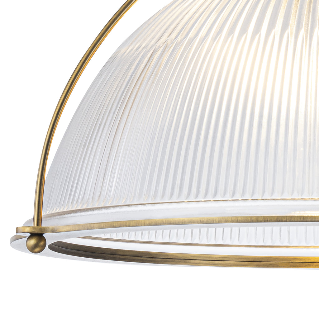 1-Light Industrial Brass Metal Dome Pendant Light with Clear Glass Shade for Kitchen Island, Dining Room