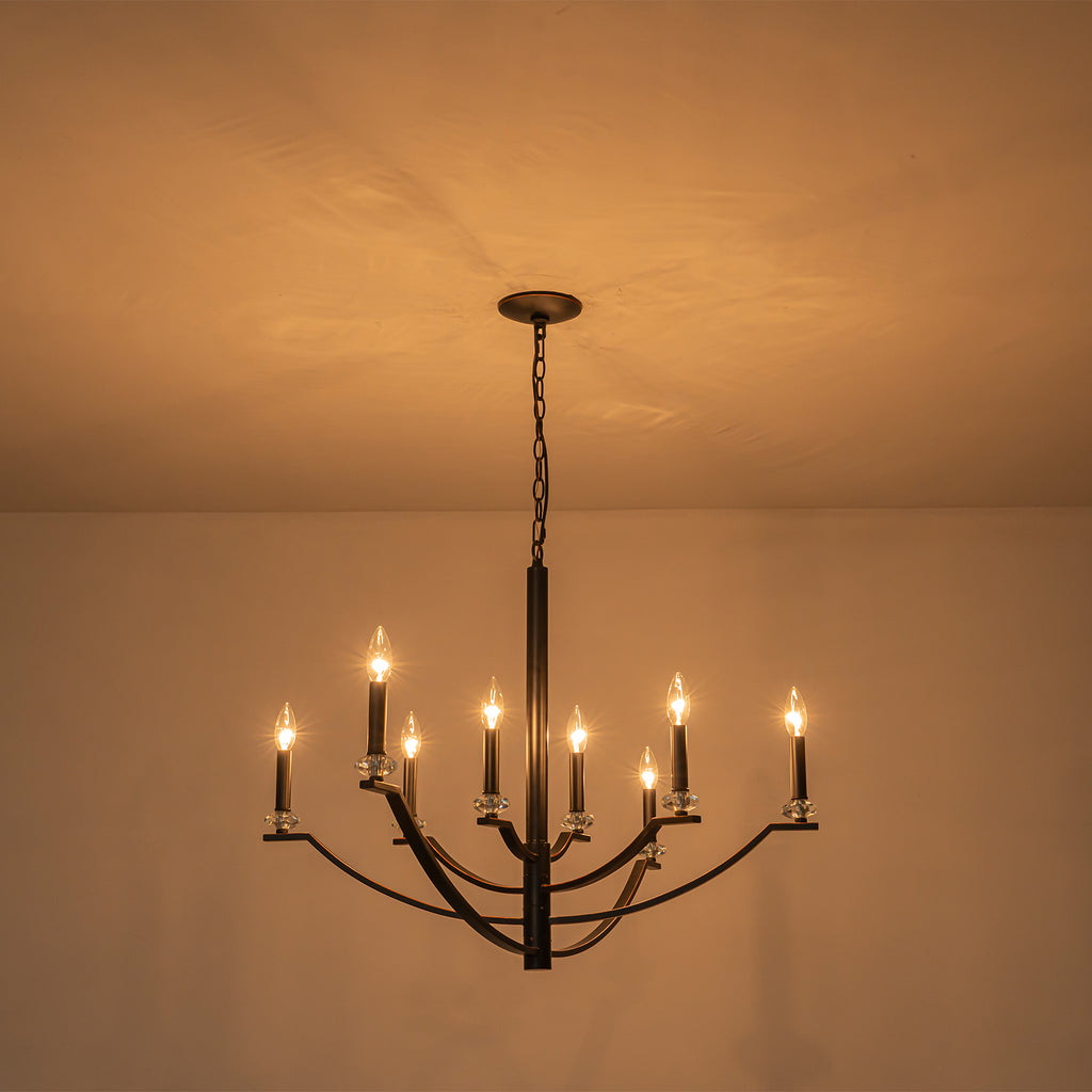 41 in. 8-Light Matte Black Traditional Candlestick Chandelier Modern Linear Candle Pendant Light