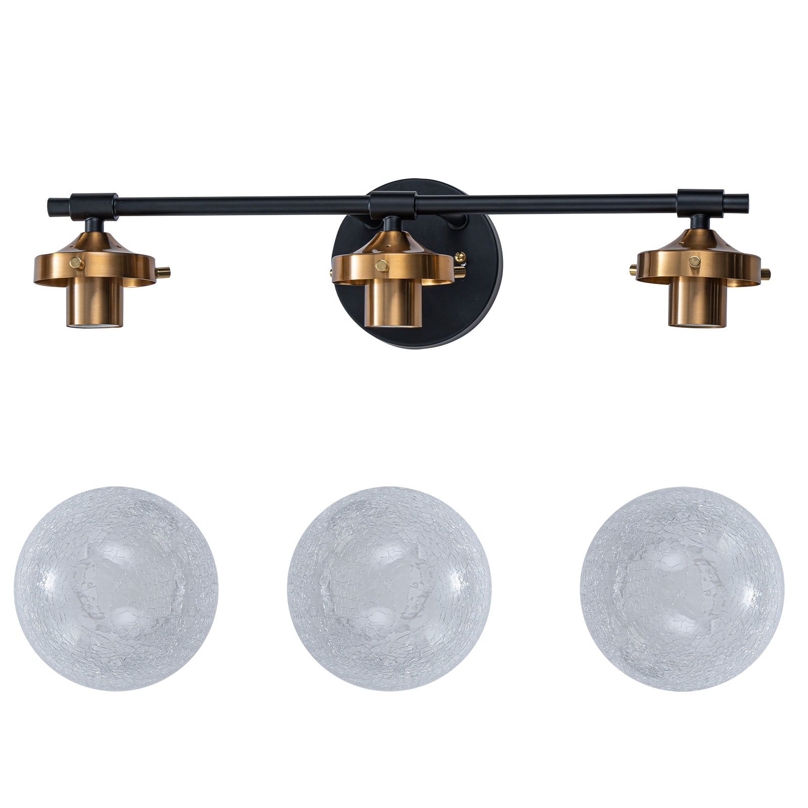 21.73 in. 3-Light Matte Black and Gold Metal Vanity Light with Clear Glass Shades for Bathroom
