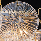 24 in. 13-Light Modern Gold Square Tiered Chandelier with Textured Clear Glass Petal Shades for Living Room