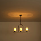 25 in. 3-Light Rustic Industrial Onyx Pendant Light w/Faux Wood Accent & U-Shaped Iron Frame