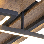 3-Light 26.77 in. Modern Black and Wood Dimmable Integrated LED Flush Mount Ceiling Light