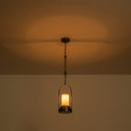 6.69 in. 1-Light Vintage Industrial U-Shaped Iron Pendant Light with Natural Onyx Shade
