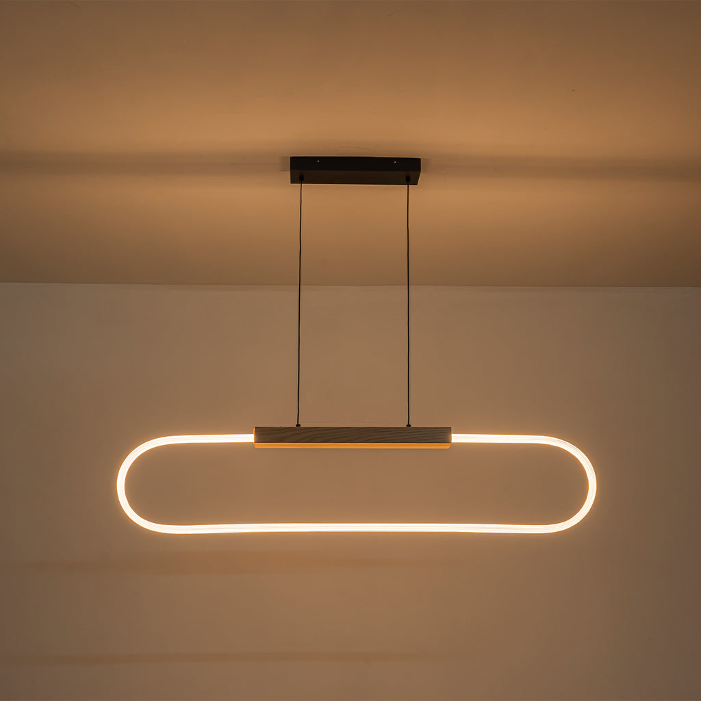 47.24 in. 1-Light Modern Black Linear Integrated LED Pendant Light Fixture with Wood Accent for Kitchen Island