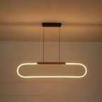 47.24 in. 1-Light Modern Black Linear Integrated LED Pendant Light Fixture with Wood Accent for Kitchen Island